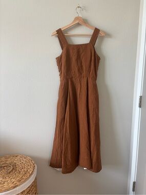 Like New Son de Flor Pinafore Deess - Warm Brown Square Neck Midi Dress